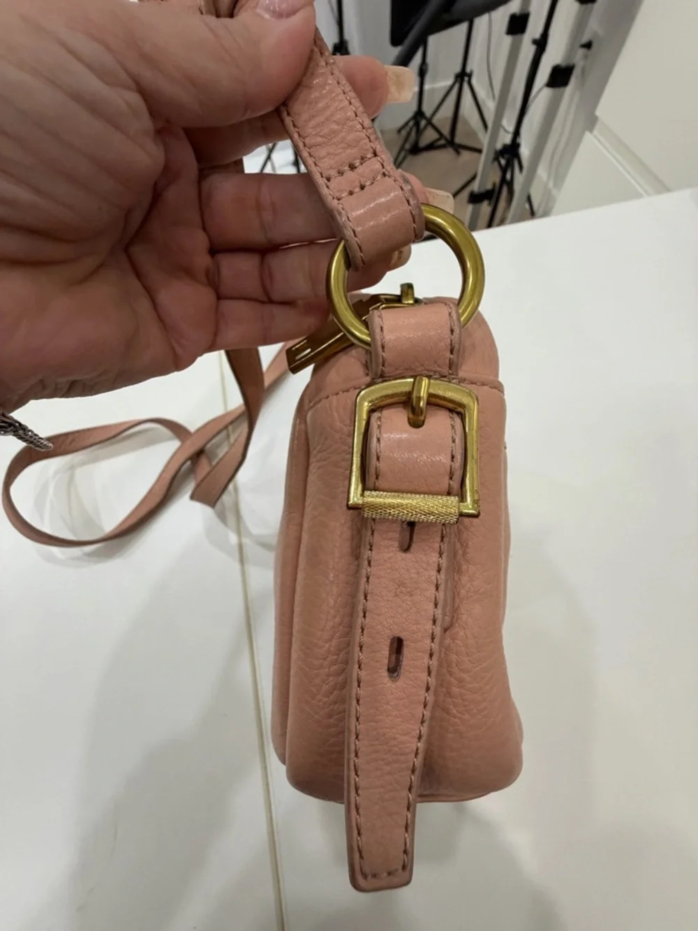 J.Crew Blush Pink Pebbled Leather Camera Crossbody Bag